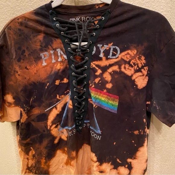 PINK FLOYD Women Tie Dye Front Lace T-Shirt Size Large - Picture 3 of 8